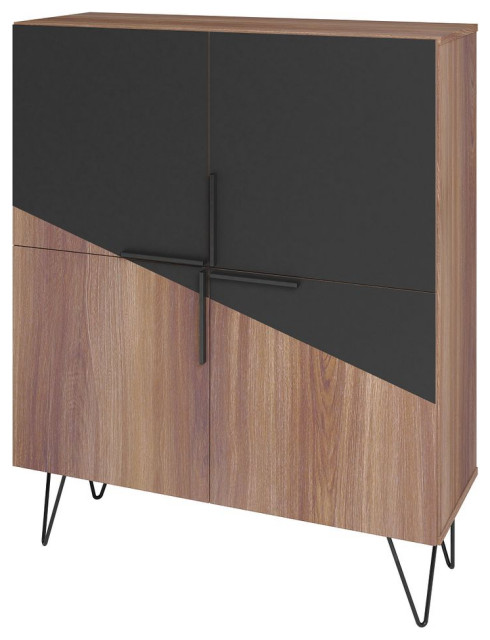 Manhattan Comfort Beekman 43.7 Low Cabinet, 4 Shelves, Brown/Black