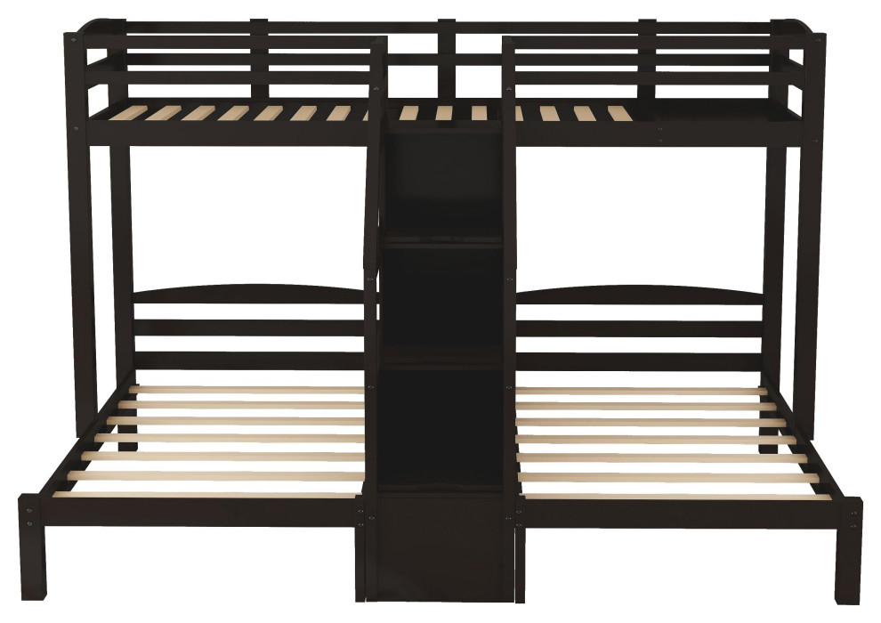 Gewnee Twin over Twin & Twin Bunk Bed with Builtin Staircase in