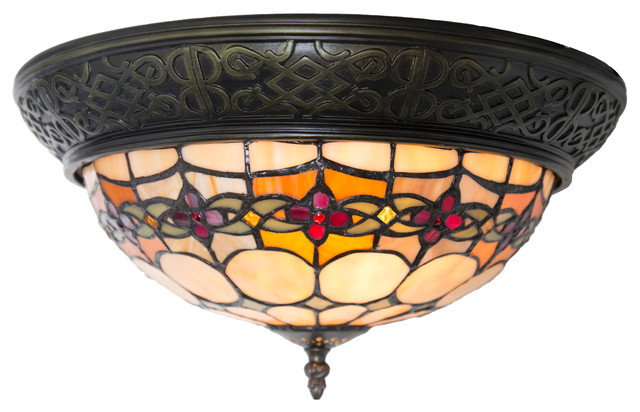 15 W Tiffany Style Stained Glass Geometric Rosette Flush Mount