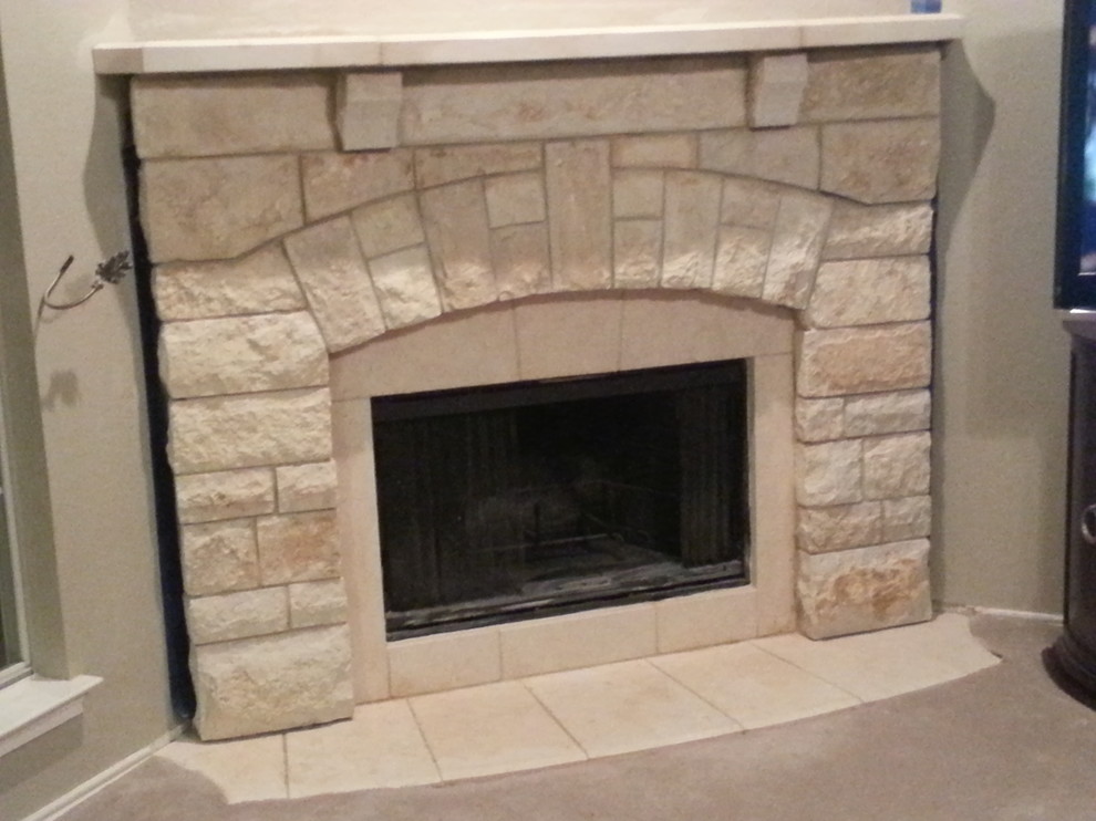 Chopped Cream Limestone Fireplace Mantel Traditional