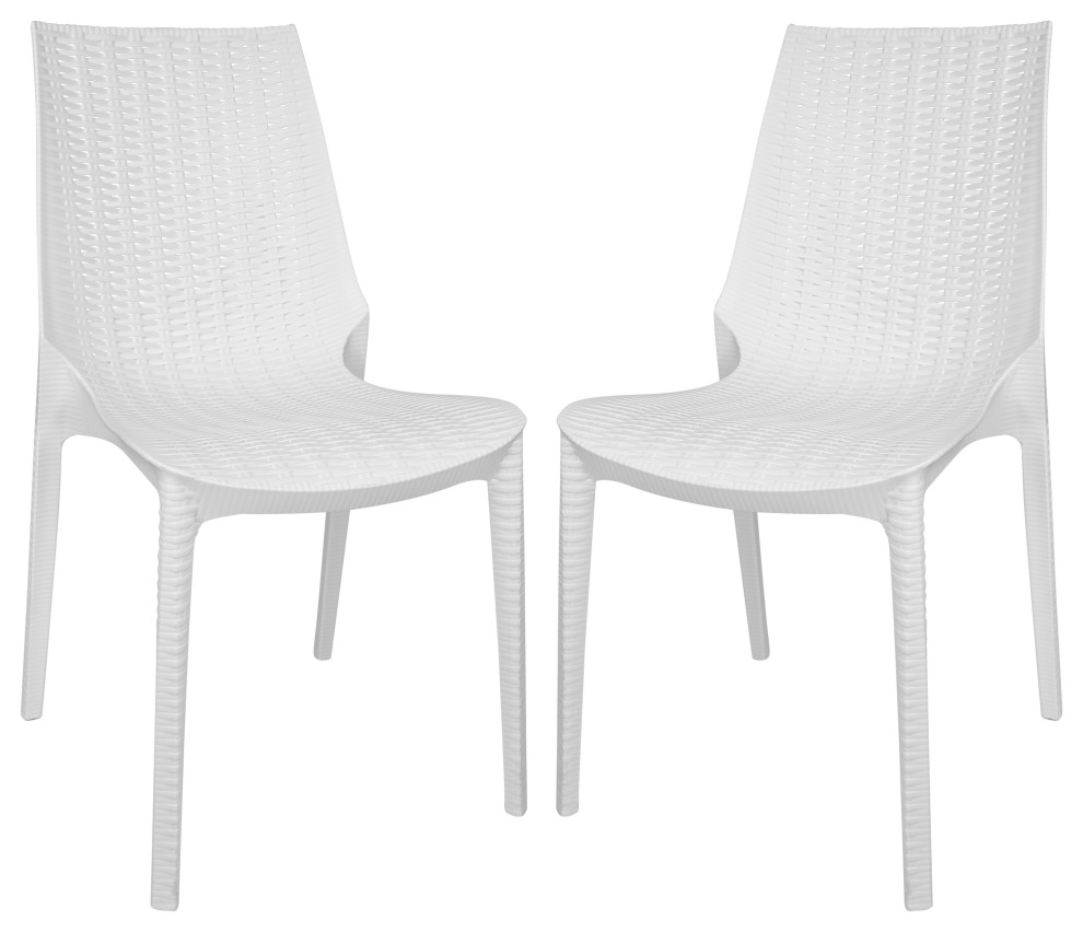 LeisureMod Kent Outdoor Dining Chair, Set of 2, White, KC19W2