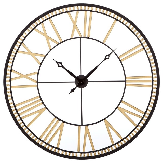 Roman Numeral Wall Clock Gold And Black Transitional Wall Clocks   Transitional Wall Clocks 