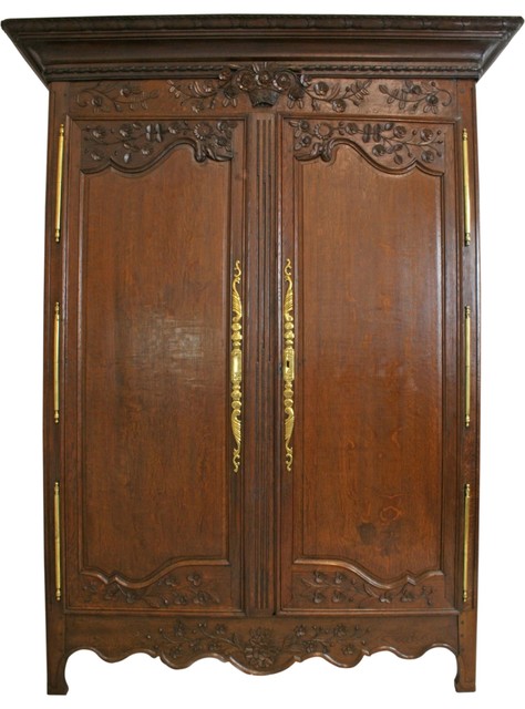 Consigned Armoire Antique French Country Farmhouse 1900 Large Solid Oak  Floral - Traditional - Armoires And Wardrobes - by EuroLuxHome | Houzz