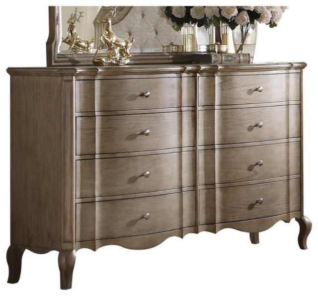 Eight Drawer Dresser With Scalloped Bottom Edge & Cabriole Leg, Antique