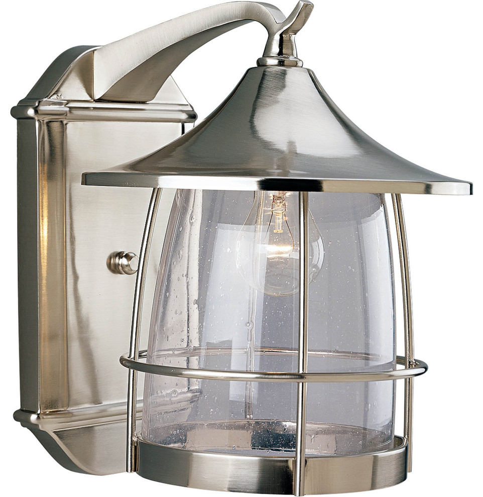 Progress Lighting 1-Light Wall Lantern With Clear Seeded Glass, Brushed Nickel