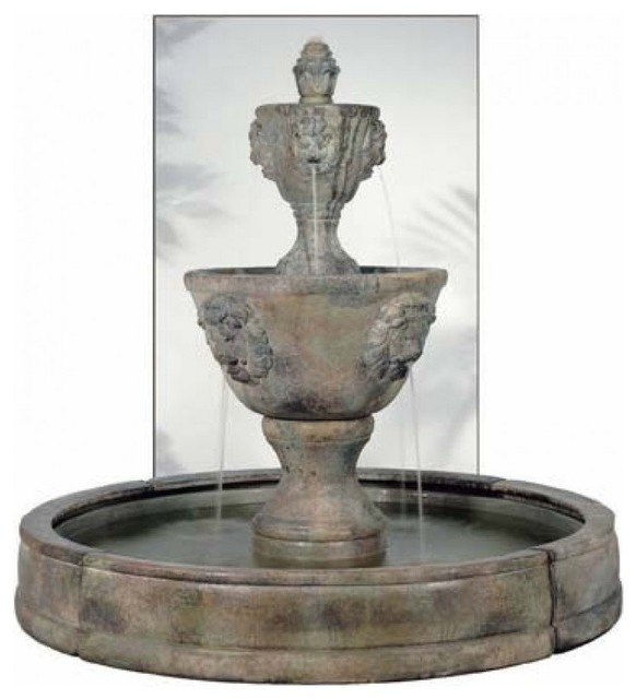 Medium Two Tier Leonesco in Valencia Fountain, Aged Iron