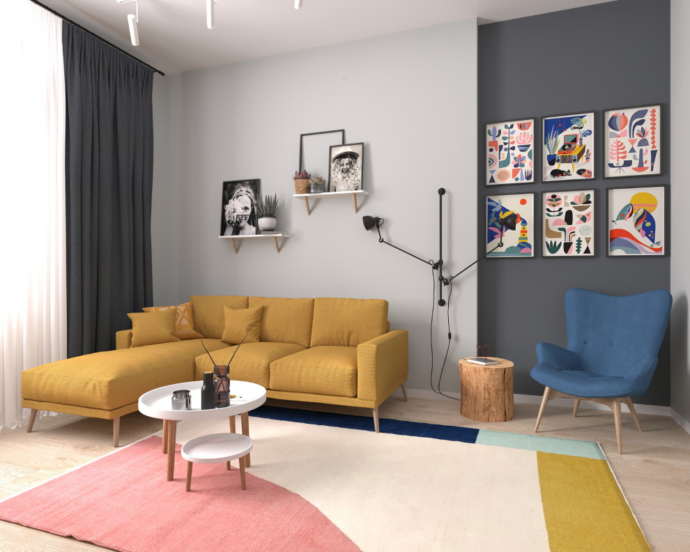 Яркая гостиная в скандинавском стиле