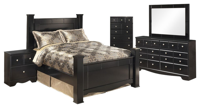 Ashley Shay 5 Piece Queen Poster Bedroom Set With Chest Black