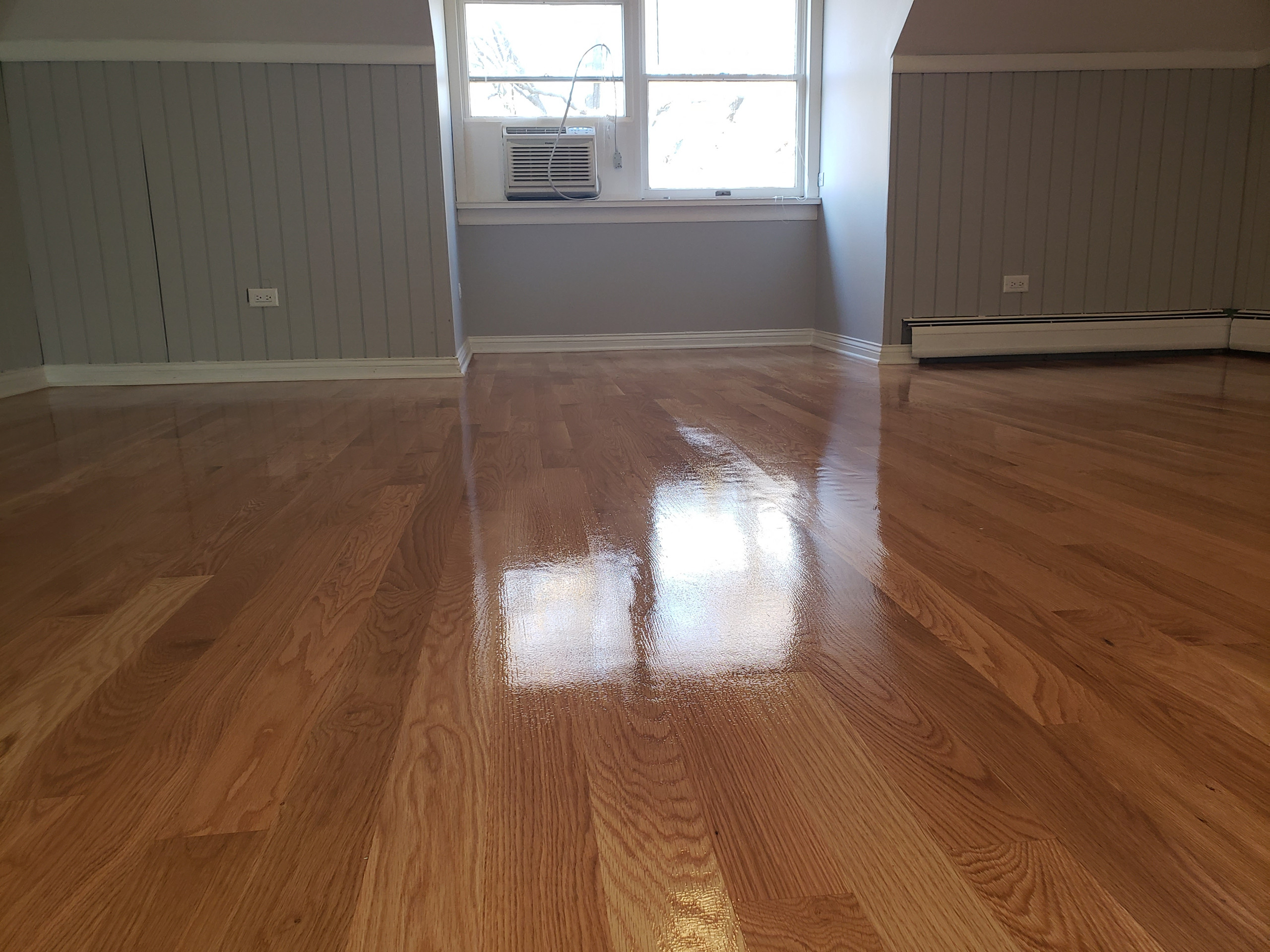 Oak Park , 3 and 1/4 white oak new install , natural , 3 coats Bona Mega One