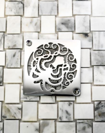 Square Shower Drain Cover, Replacement For Schluter-Kerdi, Octopus, Polished Stainless Steel