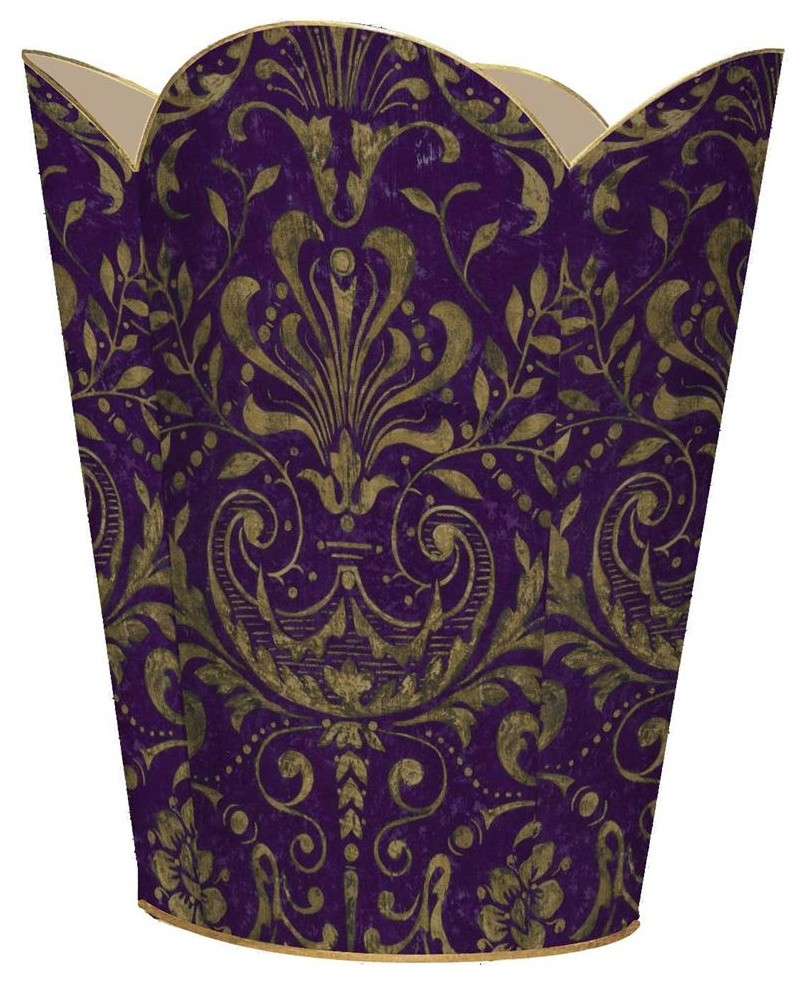 Purple and Gold Damask Wastepaper Basket Traditional Wastebaskets