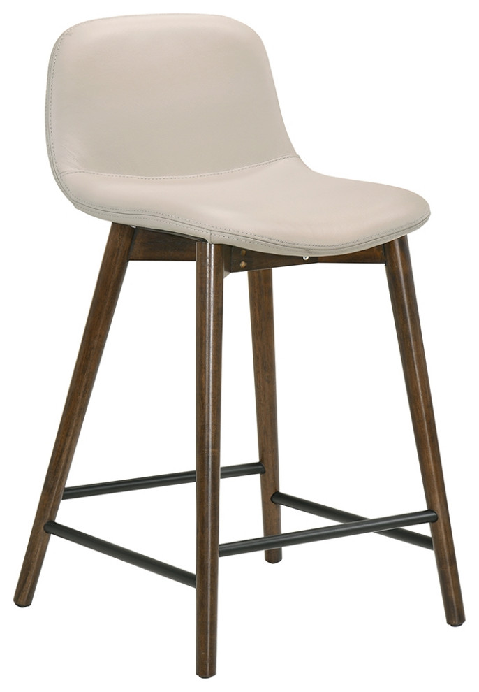 Stellar Bar Stool in Light Gray Leather With Walnut Wood Legs