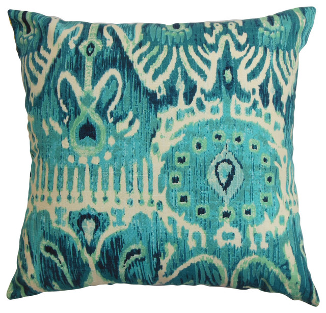 The Pillow Collection Rennice Ikat Dots Bedding Sham Grasshopper Blue Natural Queen//20 x 30