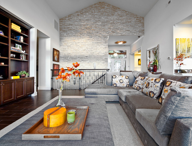 Kirkland Custom Living Room With Stone Accent Wall