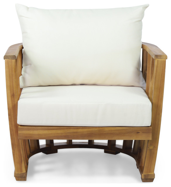 Wallowa Outdoor Acacia Wood Club Chair With Cushions, Teak and Beige
