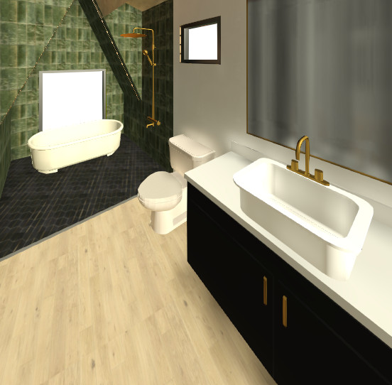На фото: маленькая ванная комната в стиле модернизм с отдельно стоящей ванной, душем над ванной и тумбой под одну раковину для на участке и в саду с