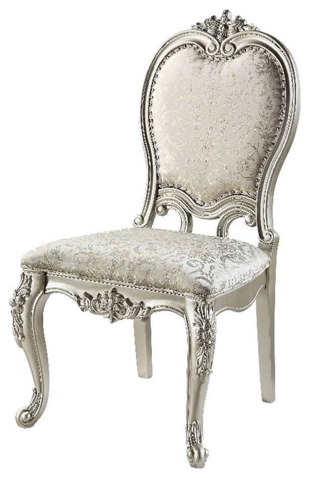 ACME Bently Nailhead Trim Fabric Upholstery Side Chair in Champagne (Set of 2)