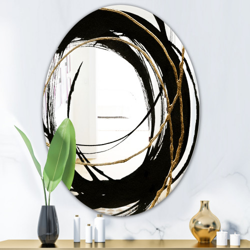 Designart Black And White 10 Glam Oval Or Round Wall Mirror, 24x36