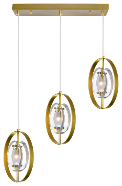Iris 3 Light Island with Pool Table Chandelier with Brass Finish