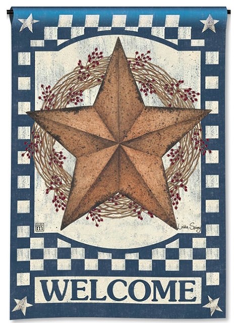 Primitive Patriotic Barn Star and USA Star Small 2 Sided Garden Flag 12.5 X 18