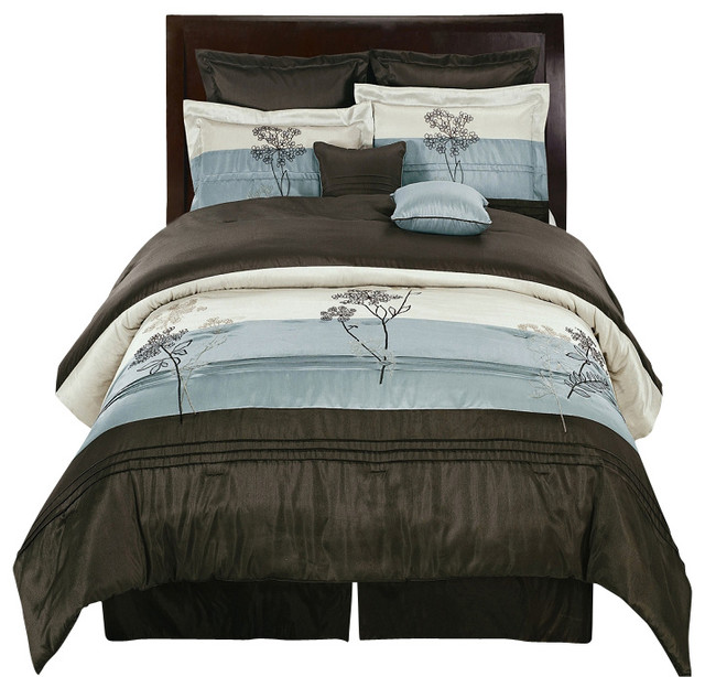 Portland 8-Piece Comforter Set Queen-8PC-Set  Aqua Blue
