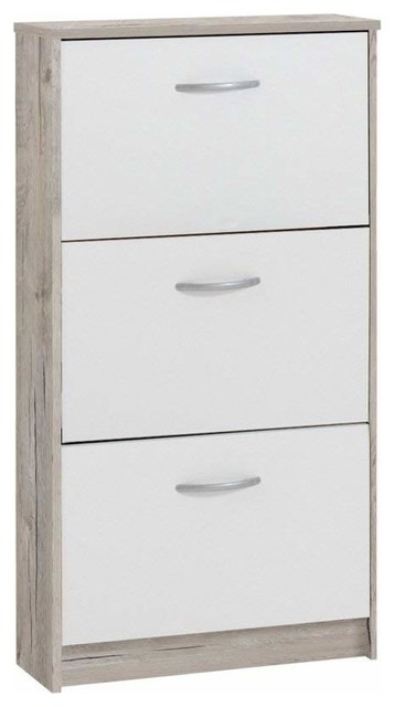 Contemporary Stylish Shoe Storage Cabinet, Finished Wood With 3-Drawer