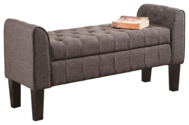 50 Inch Wooden Tufted Storage Ottoman With Armrests Gray