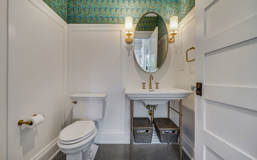 Inspiration for a traditional powder room in Other with a pedestal sink.