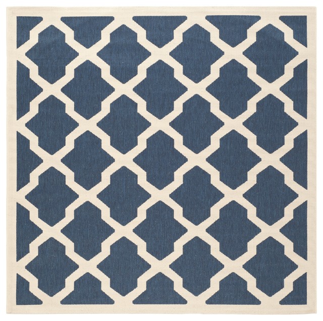 Safavieh Indoor/ Outdoor Courtyard Navy/ Beige Area Rug (7'10 Square)