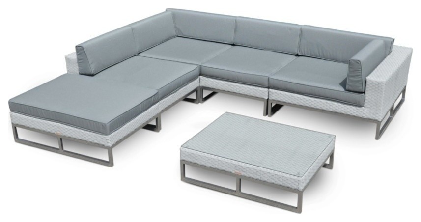 Outdoor Patio Furniture 6 Piece All-Weather Wicker Sofa Sectional Set