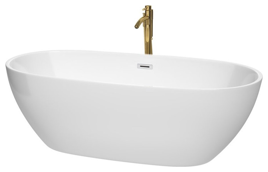 Wyndham Collection Juno 71" Acrylic Freestanding Bathtub in Brushed Gold/White