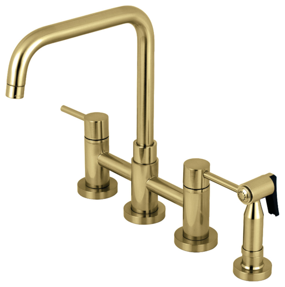 KS828XDLBS-P Concord Two-Handle Bridge Kitchen Faucet with Brass Sprayer, Brushe