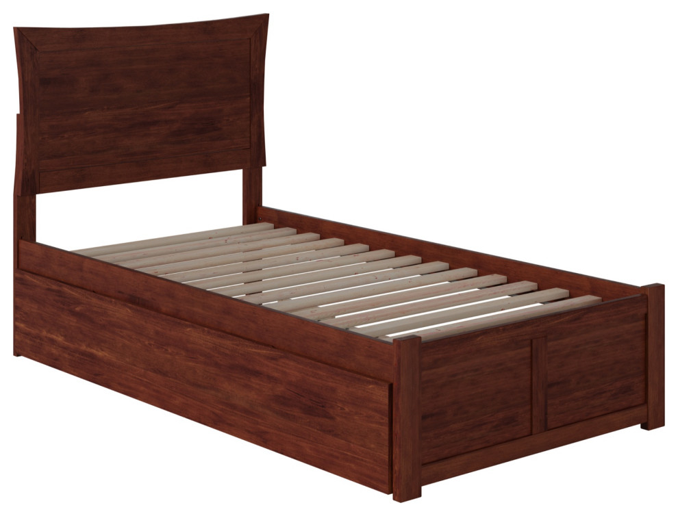 Metro Twin Extra Long Bed With Footboard and Twin Extra Long Trundle, Walnut