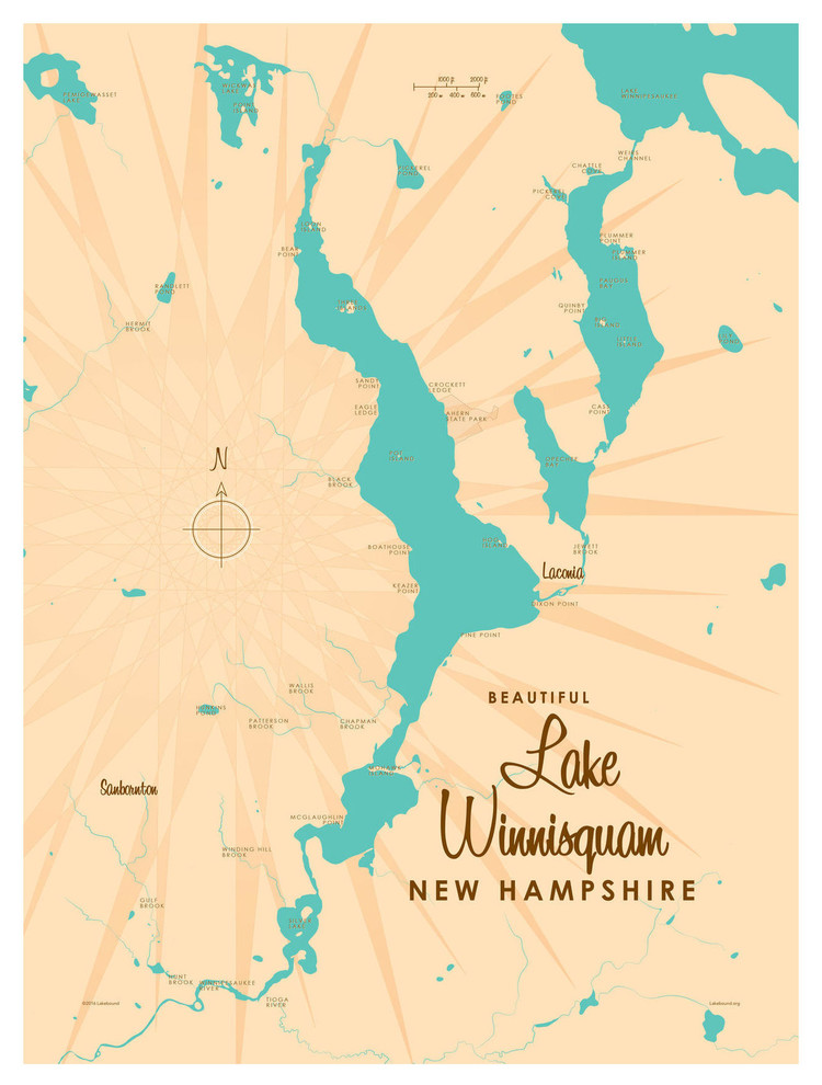 Lakebound Lake Winnisquam New Hampshire Map Art Print, 9"x12