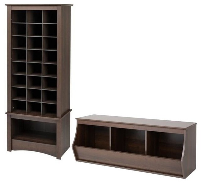 Prepac Hallway Furniture Set With Bench And Shoe Cubby Cabinet In