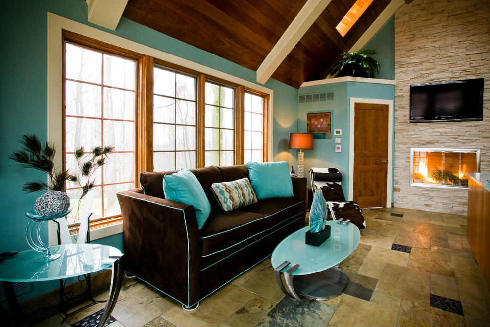 chocolate and teal living room