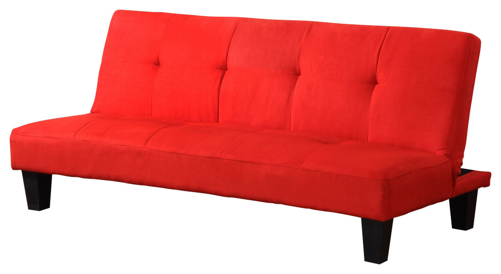 Tufted Red Microfiber With Adjustable Back Klik Klak Sofa Futon Bed