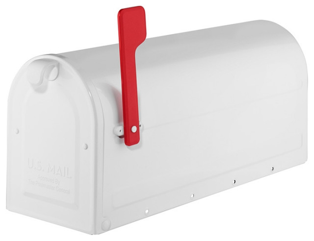 MB1 Stainless Steel Post Mount Mailbox White With Red Flag