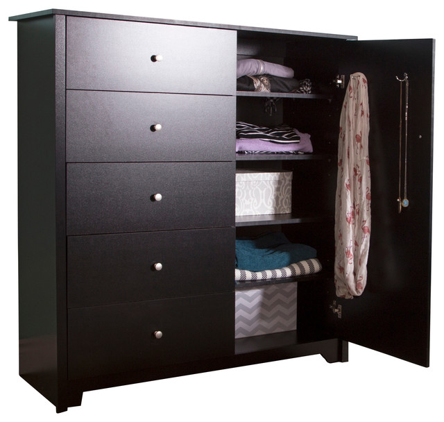 South Shore Vito Door Chest With 5 Drawer Pure Black