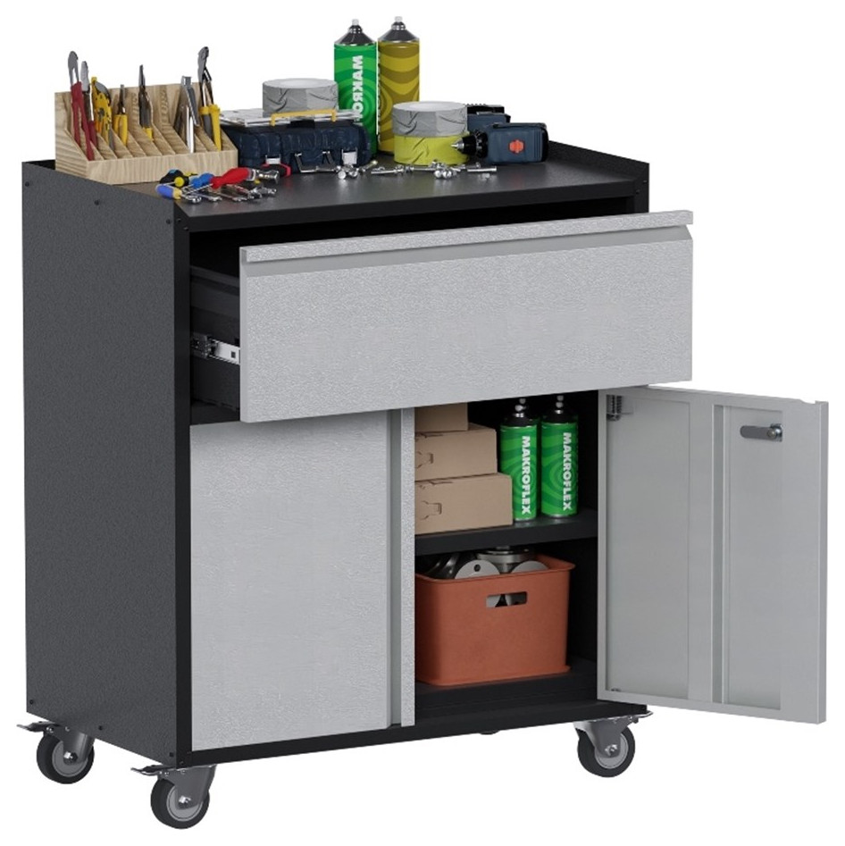 GangMei Metal Garage Storage with Lock and Wheels Rolling in