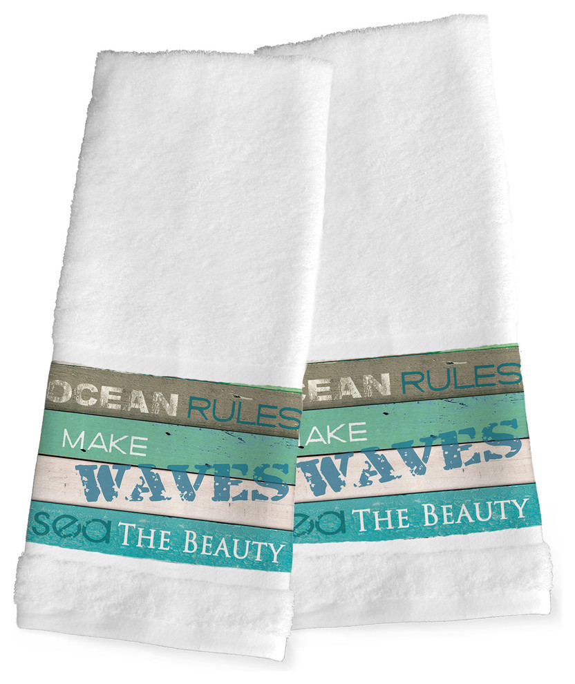 Laural Home Ocean Rules Hand Towels, Set of 2, 16"x29" Beach Style
