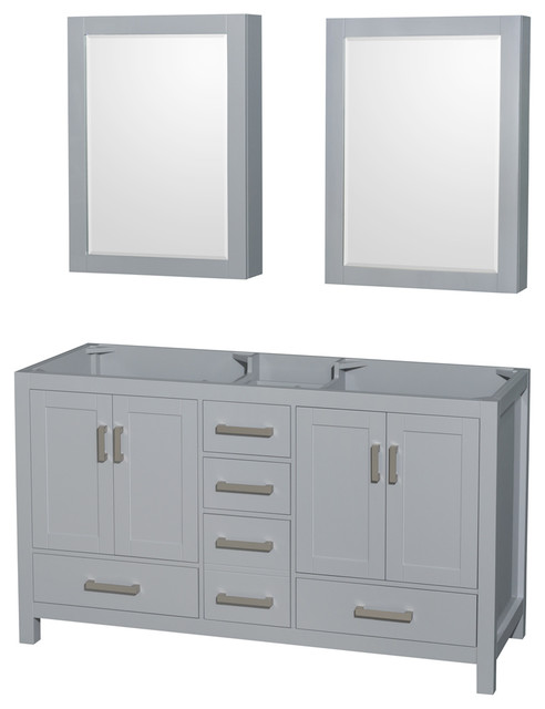 60" Double Bathroom Vanity,Gray, No Countertop, No Sinks,,Medicine Cabinets - Transitional ...
