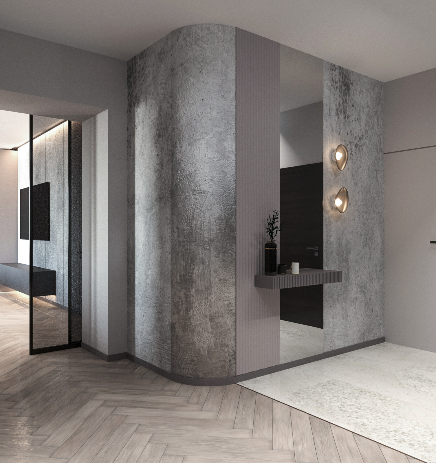 Просторная квартира в синими стенами