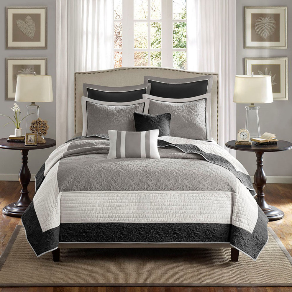 Attingham Coverlet Set, King/California King, Black Transitional Quilts And Quilt Sets by