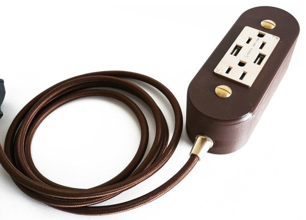 Brown & Gold Wall Outlet Extension Cord Midcentury Extension Cords