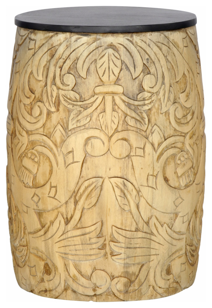 Luna Transitional Solid Mango Wood Round Drum End Table Transitional Side Tables And End