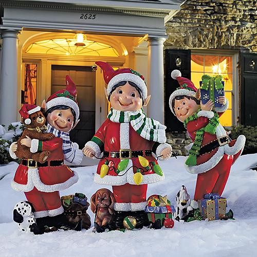 Set of Three Fiber Optic Elves - Outdoor Christmas Decorations