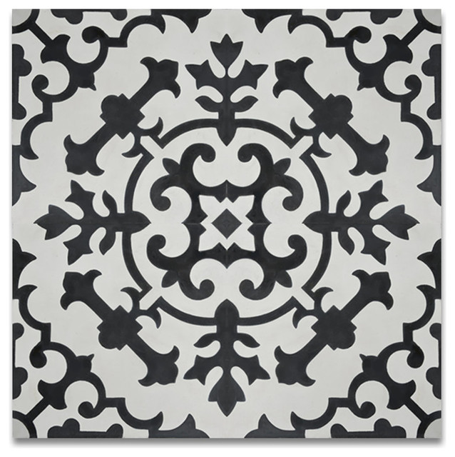 8"x8" Arfoud Handmade Cement Tile, Black and White, Set of 12
