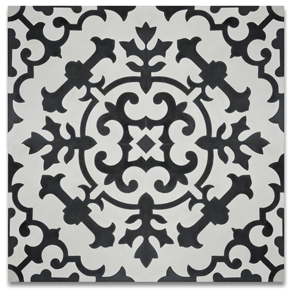 8"x8" Arfoud Handmade Cement Tile, Black and White, Set of 12