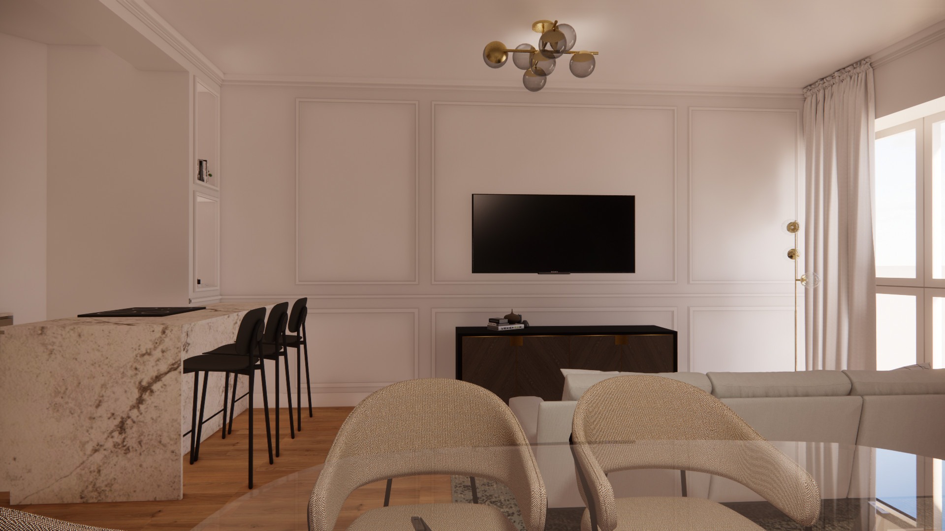 PIAZZA GIOLITTI | Render - Soggiorno aperto sulla cucina